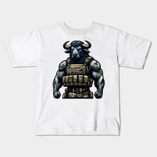 Tactical Minotaur Power Tee: Where Mythical Might Meets Modern Strength Kids T-Shirt